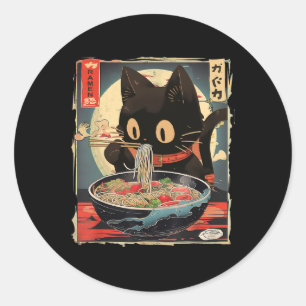 Kawaii Cat Eating Ramen Noodles Anime Gift Girls T Classic Round Sticker