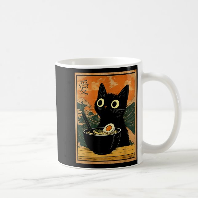 Kawaii Cat Eating Ramen Noodles Funny Anime Gift G Coffee Mug (Right)