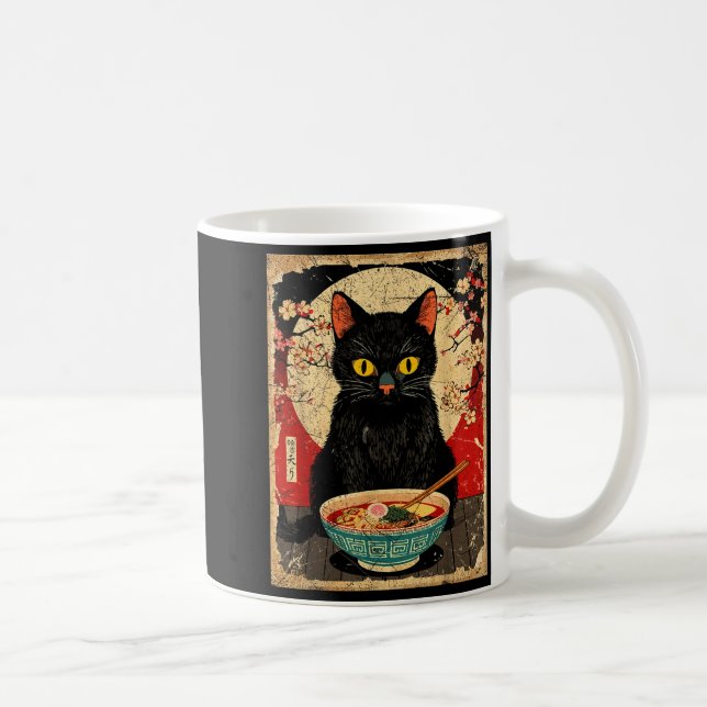 Kawaii Cat Eating Ramen Noodles Funny Anime Gift G Coffee Mug (Right)