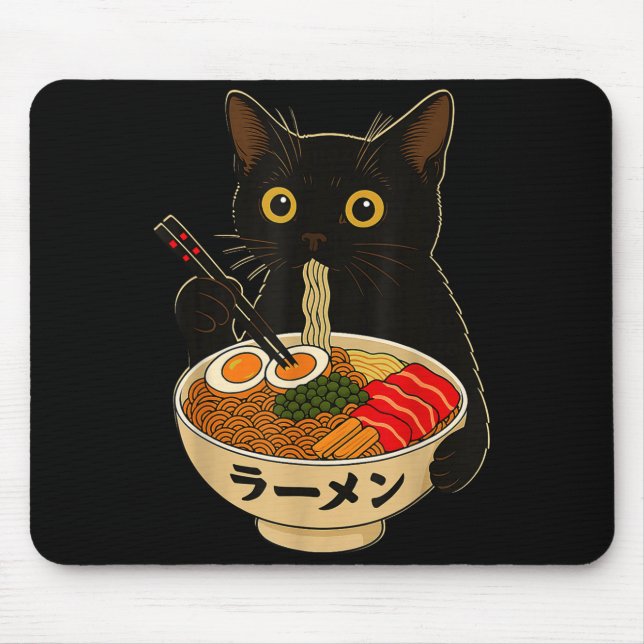 Kawaii Cat Eating Ramen Noodles Funny Anime Gift G Mouse Pad (Front)