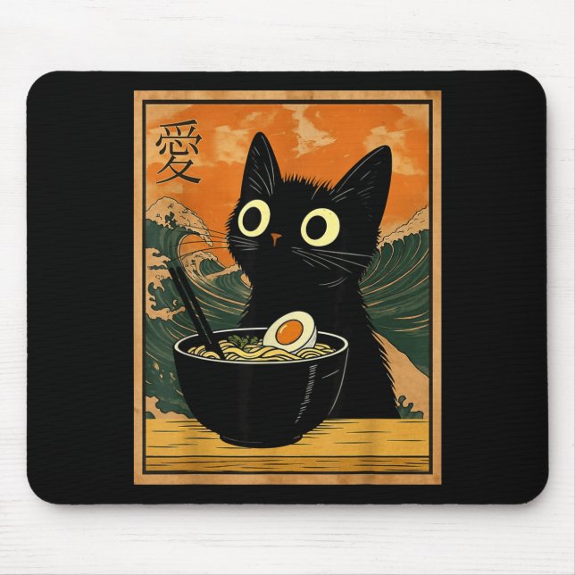 Kawaii Cat Eating Ramen Noodles Funny Anime Gift G Mouse Pad (Front)