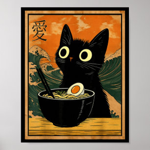 Kawaii Cat Eating Ramen Noodles Funny Anime Gift G Poster