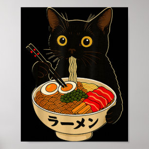 Kawaii Cat Eating Ramen Noodles Funny Anime Gift G Poster