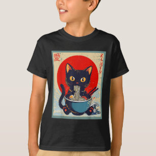 Kawaii Cat Eating Ramen Noodles Funny Anime Girls T-Shirt