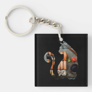 Kawaii Cat Eating Ramen Noodles Japanese Food Anim Keychain