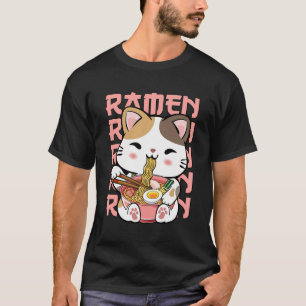 Kawaii Cat Eating Ramen Noodles Kawaii Anime Cat R T-Shirt
