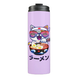 Kawaii Cat Eating Ramen Noodles Thermal Tumbler