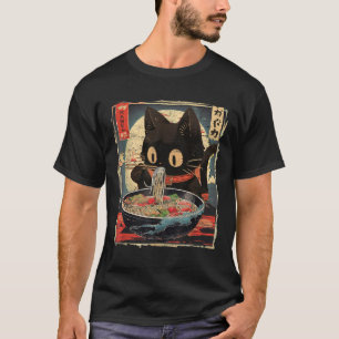 Kawaii Cat Eating Ramen Noodles Vintage Japanese M T-Shirt