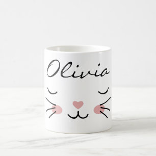 Kawaii Cat Face Sleepy Kitty Custom Name Mug