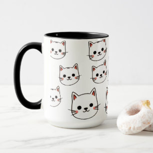 Kawaii Cat Faces – Cute Minimalist Cartoon Pattern Mug
