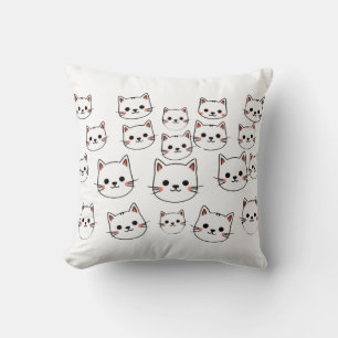 Kawaii Cat Faces – Cute Minimalist Cartoon Pattern Throw Pillow