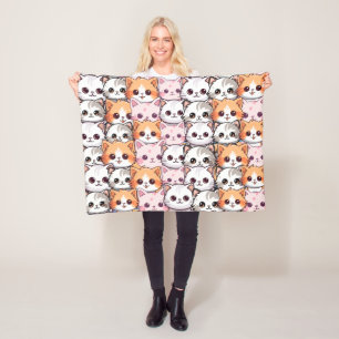 Kawaii Cat feline Kitten pet face doodle print pat Fleece Blanket