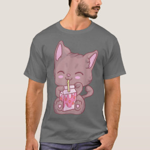 Kawaii Cat For Women Girls Anime Strawberry Milk M T-Shirt
