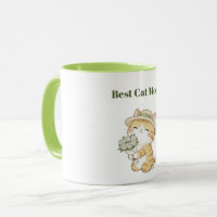 Kawaii Cat Gardener Rose Bouquet Two-Tone Mug