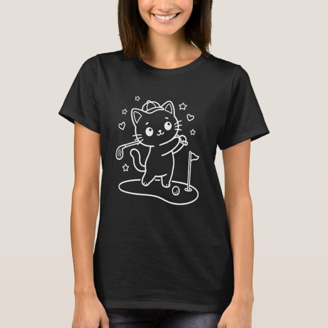Kawaii Cat Golfing Long Sleeve T-Shirt (Front)