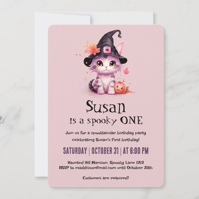Kawaii Cat Halloween Birthday Party Invitation (Front)
