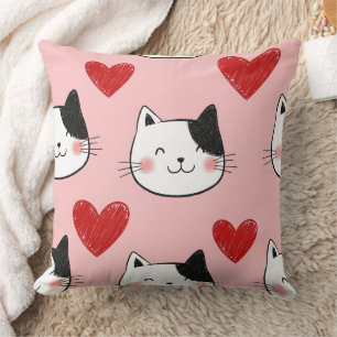 Kawaii Cat & Hearts Valentine Pattern (10) Throw Pillow