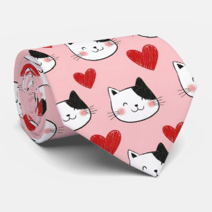 Kawaii Cat & Hearts Valentine Pattern (10) Tie