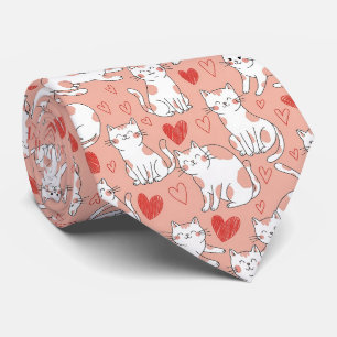 Kawaii Cat & Hearts Valentine Pattern (4) Tie