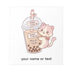 Kawaii Cat Hugging Bubble Milk Tea Cute Boba Tea Notepad