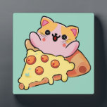 Kawaii Cat Hugging Pepperoni Pizza Cartoon Plaque<br><div class="desc">cute cat,  art , pizza lover gift kawaii food funny kitten cartoon pepperoni pizza slice food humor cat mom gift anime style animal happy vibes food art</div>