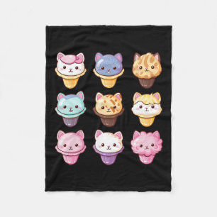 Kawaii Cat Ice Cream Sweets Food Lover  Fleece Blanket