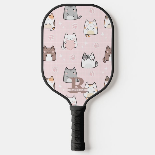 Kawaii Cat in a Pink Background Pickleball Paddle (Front)