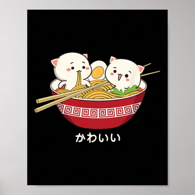 Kawaii Cat Japanese Tokyo Anime Cat Ramen T Shirt  Poster (Front)