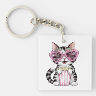 Kawaii Cat Keychain – Cute Popcorn Lover Kitty Acc