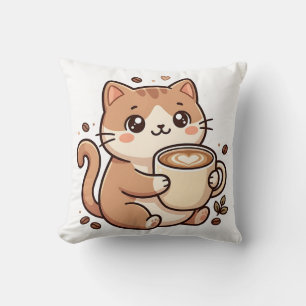 Kawaii Cat Latte Heart Pillow