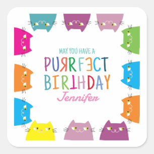 Kawaii Cat Lover Birthday Square Sticker
