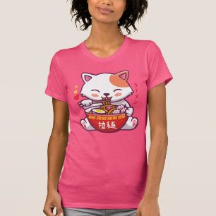Kawaii Cat loves Ramen Anime Kitty eating Ramen T-Shirt