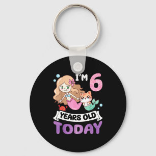 Kawaii cat mermaid i’m 6 years old 6th birthday keychain
