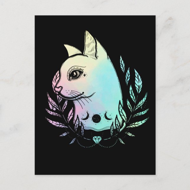 Kawaii Cat Moon Wicca Pastel Goth Kitten Crescent Postcard (Front)