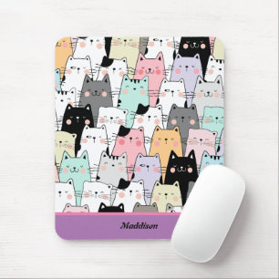 Kawaii Cat Pattern Customizable Name Mouse Pad