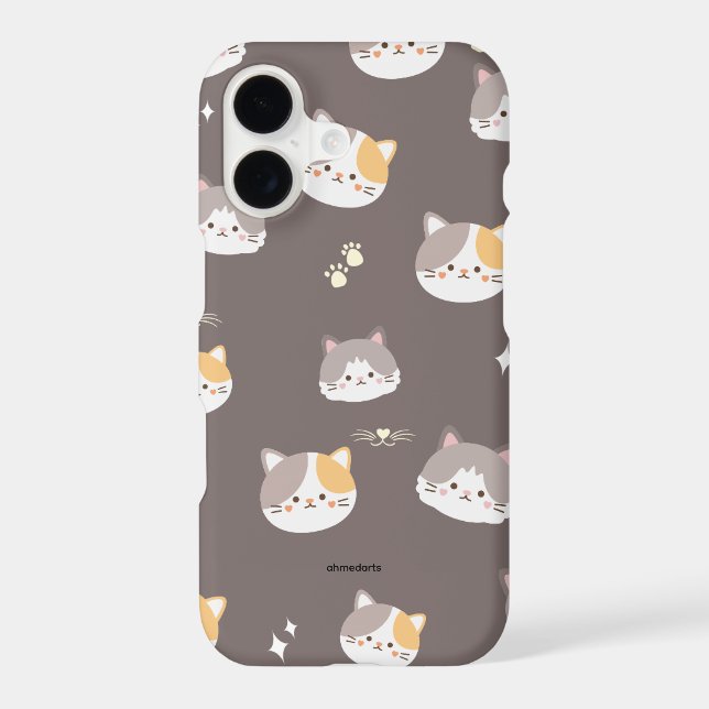 Kawaii Cat Phone Case - Cute Cartoon Cat Pattern  (Verso)