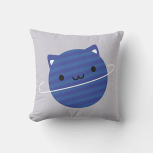 Kawaii Cat Planets in Space Reversible Throw Pillow