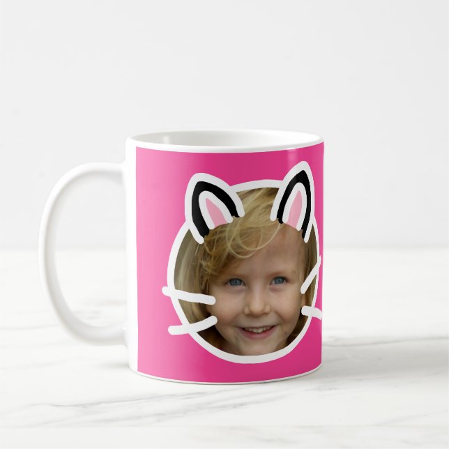 Kawaii Cat Purikura Style Photo Coffee Mug (Left)