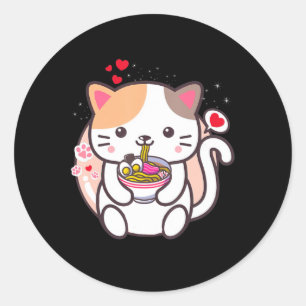 Kawaii Cat Ramen Anime Japanese Food Girls Officia Classic Round Sticker