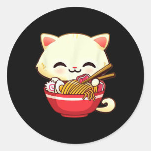 Kawaii Cat Ramen Japanese Food Funny Anime Girls T Classic Round Sticker