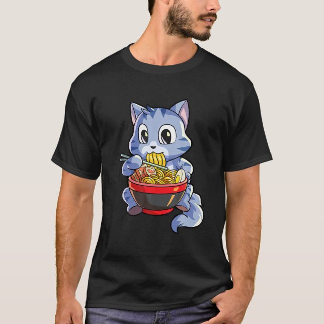 Kawaii Cat Ramen Lover Japanese Noodle Anime Neko T-Shirt (Front)