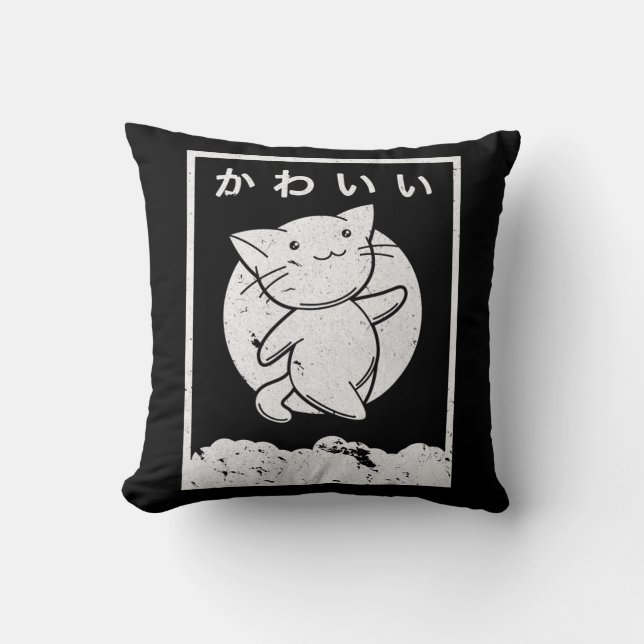 Kawaii Cat  Retro Style Anime  Throw Pillow (Front)