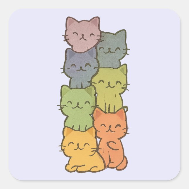 Kawaii Cat Stack Watercolor Pastel Sticker (Front)