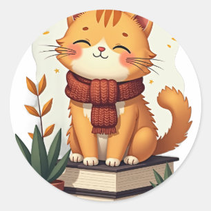 Kawaii Cat Succulent Mushroom Book Stack Plant Par Classic Round Sticker
