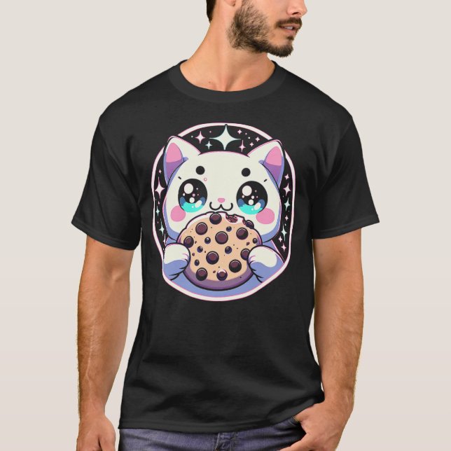 Kawaii Cat with Chocolate Chip Cookie T-Shirt (Front)