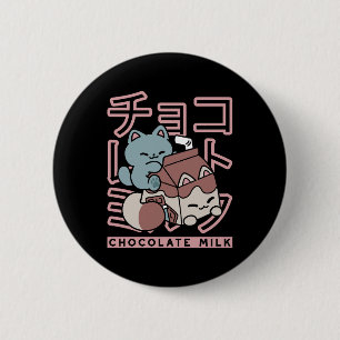 Kawaii Cat with Chocolate Milk – Japanese Pop Art  2 Inch Round Button