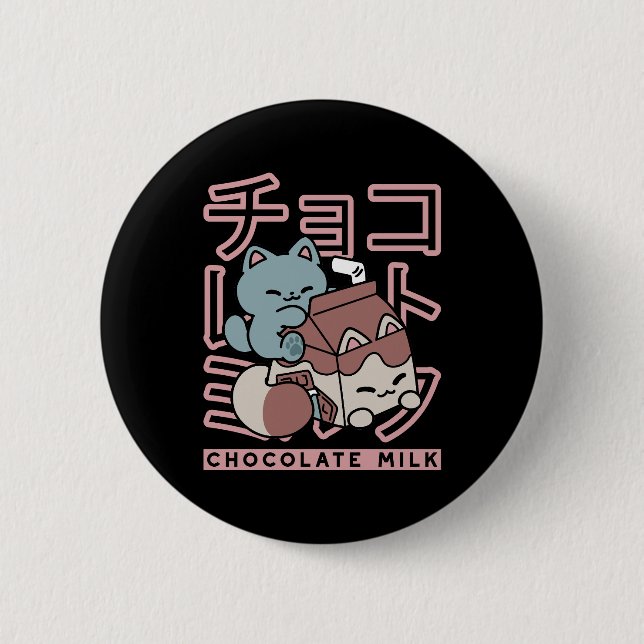 Kawaii Cat with Chocolate Milk – Japanese Pop Art  2 Inch Round Button (Front)