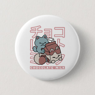 Kawaii Cat with Chocolate Milk – Japanese Pop Art 2 Inch Round Button