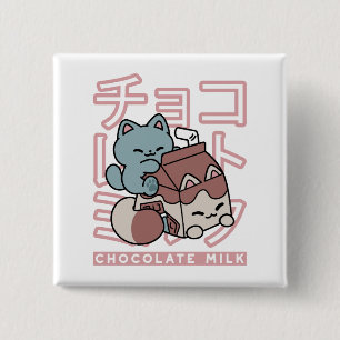 Kawaii Cat with Chocolate Milk – Japanese Pop Art  2 Inch Square Button