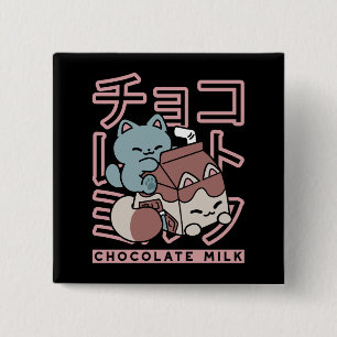 Kawaii Cat with Chocolate Milk – Japanese Pop Art 2 Inch Square Button